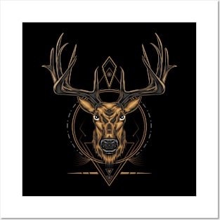 Deer logo illustration with ornament frame Posters and Art